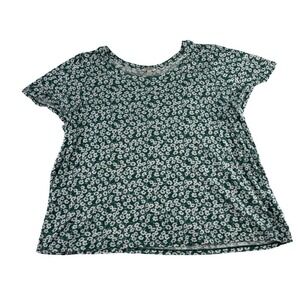 Lucky Brand Floral Top XXL Green White Ditsy Print Short Sleeve Casual Boho Tee